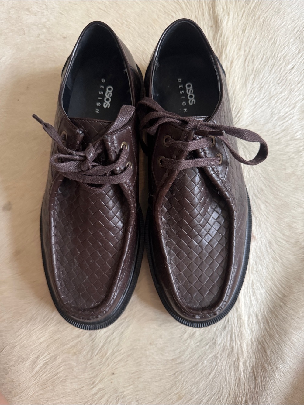 ASOS Brown Woven Leather Lace-Up Oxfords